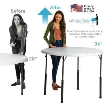 Lift Your Table® Folding Table Risers - Counter Height (for Straight Leg Design) - Made in The USA, Durable, Sturdy, Portable, Easy-to-Use Extensions Raise Straight Leg Folding Tables (Set of 4)