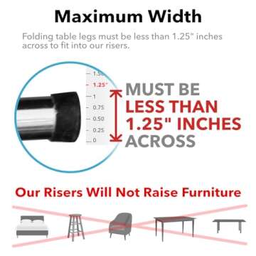 Lift Your Table® Folding Table Risers - Counter Height (for Straight Leg Design) - Made in The USA, Durable, Sturdy, Portable, Easy-to-Use Extensions Raise Straight Leg Folding Tables (Set of 4)
