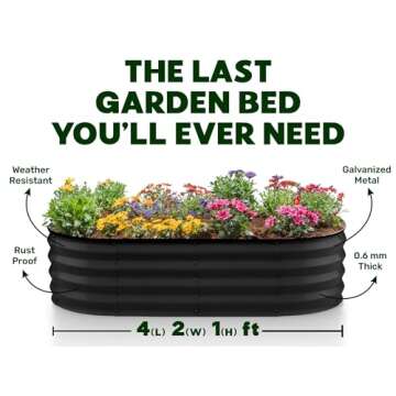 Galvanized Raised Garden Beds Outdoor // 4×2×1 ft (2-Pack) Planter Raised Beds for Gardening, Vegetables, Flowers // Large Metal Garden Box (Black) // Patent Pending Tool-Free Assembly
