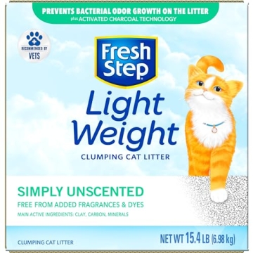 Fresh Step Simply Unscented Light Weight Clumping Litter, Fresh Step Unscented Cat Litter With Activated Charcoal Technology, 15.4 lb. Box