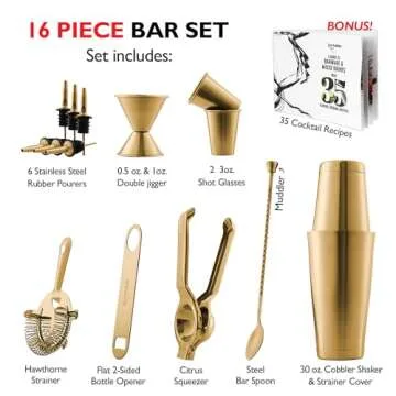 JoyTable Bar Set Cocktail Shaker Set - Stainless Steel Mixology Bartender Kit, 16PC Cocktail Kit, Go...