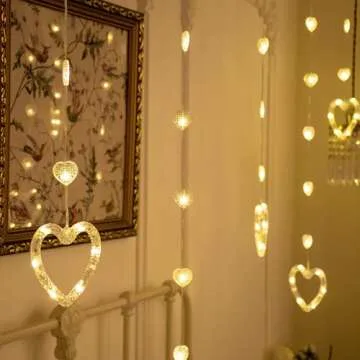 YOLIGHT Heart Curtain Lights 9.8ft USB Valentines Decoration