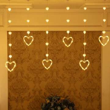YOLIGHT Heart Curtain Lights 9.8ft USB Valentines Decoration