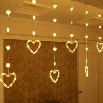 YOLIGHT Heart Curtain Lights 9.8ft USB Valentines Decoration
