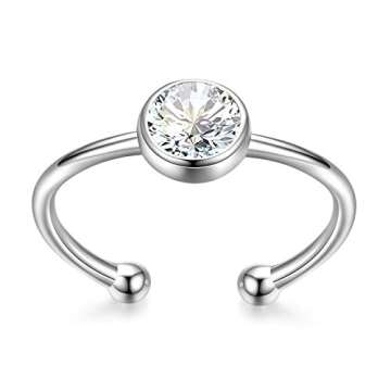 AOBOCO 925 Solid Sterling Silver April Birthstone Ring for Women Stackable Adjustable Wrap Open Ring...