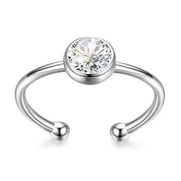 AOBOCO 925 Solid Sterling Silver April Birthstone Ring for Women Stackable Adjustable Wrap Open Ring...