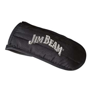 Jim Beam JB0159, Heavy Duty Construction, Pre Seasoned Cast Iron Skillet with Wooden Base and Mitt, Black,Small