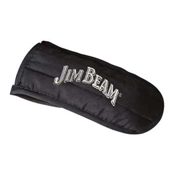 Jim Beam JB0159, Heavy Duty Construction, Pre Seasoned Cast Iron Skillet with Wooden Base and Mitt, Black,Small
