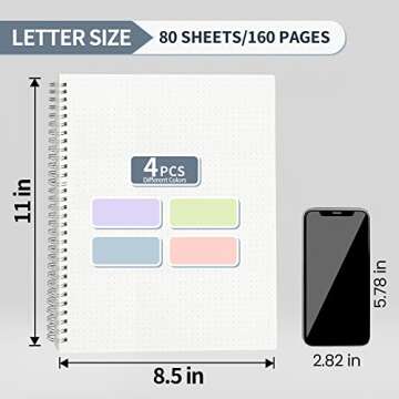 SUNEE Dotted Spiral Notebook - 4 Pack Large Bullet Journals for Creative Note-Taking