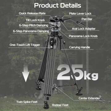 ULANZI VideoFast Heavy Duty Carbon Tripod Kit, 64.5”