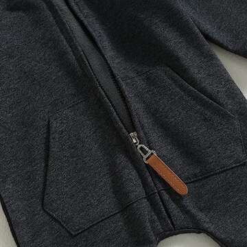 AEEMCEM Newborn Baby Boy Girl Clothes Solid Color Zip Up Long Sleeve Hooded Romper Jumpsuit Coverall Fall Winter Outfit (A-Black&Gray, 6-12 Months)