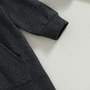 AEEMCEM Newborn Baby Boy Girl Clothes Solid Color Zip Up Long Sleeve Hooded Romper Jumpsuit Coverall Fall Winter Outfit (A-Black&Gray, 6-12 Months)