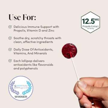 Beekeeper's Naturals Kids Throat Soothing Lollipops, Mixed Berry & Elderberry Doctor Formulated Immune Support, Vitamin D & Honey, 15 ct