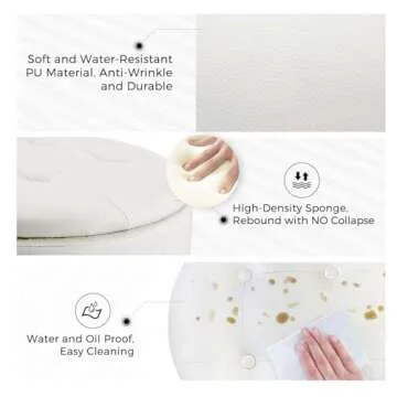 GREENSTELL Vanity Stool with Storage, 19" to 23" Height Adjustable PU Leather Vanity Chair, 360° Swivel Makeup Stool with Removeable Tray, Modern Ottoman for Bedroom Bathroom, White