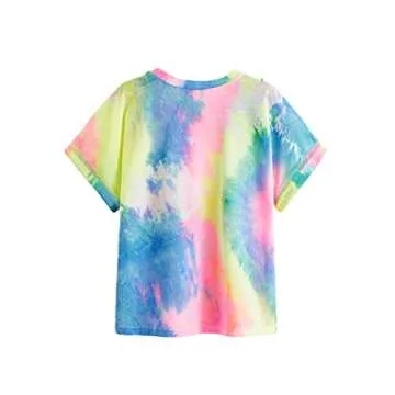 Verdusa Women's Unique Tie Dye Crewneck Short Sleeve Tee Shirt Top