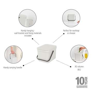 Brabantia Sort & Go Food Trash Can - Stylish Kitchen Compost Caddy (1.6 Gal)