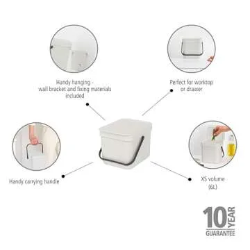 Brabantia Sort & Go Food Trash Can - Stylish Kitchen Compost Caddy (1.6 Gal)