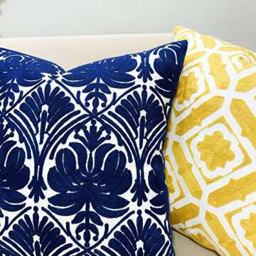 Slow Cow Embroidery Throw Pillow Cover Geometric Rose Navy Decorative Cushion Cover for Sofa 18x18 I...