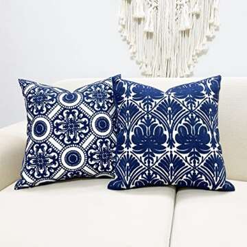 Slow Cow Embroidery Throw Pillow Cover Geometric Rose Navy Decorative Cushion Cover for Sofa 18x18 Inches