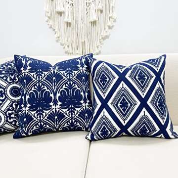 Slow Cow Embroidery Throw Pillow Cover Geometric Rose Navy Decorative Cushion Cover for Sofa 18x18 Inches