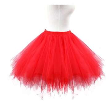 Dressever Vintage 1950s Short Tulle Petticoat Ballet Bubble Tutu Red Medium