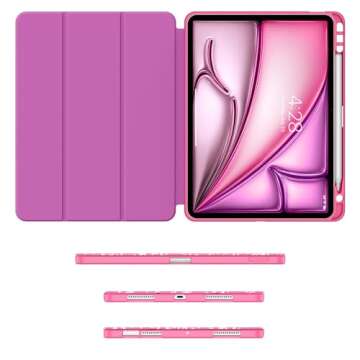 Soke for New iPad Air 11 Inch Case (M2) 2024, iPad Air 5th/4th Generation Case 10.9 Inch(2020-2022) with Pencil Holder, Soft TPU Back Cover & Auto Sleep/Wake, for iPad Air 11"/10.9", Book HotPink