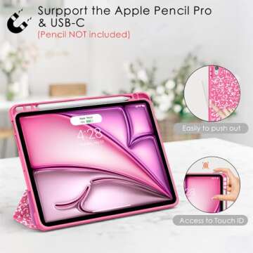 Soke for New iPad Air 11 Inch Case (M2) 2024, iPad Air 5th/4th Generation Case 10.9 Inch(2020-2022) with Pencil Holder, Soft TPU Back Cover & Auto Sleep/Wake, for iPad Air 11"/10.9", Book HotPink