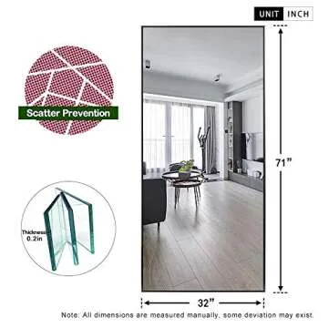 NeuType Full Length Mirror, Large Wall Mirror, Dressing Mirror, Home Gym Mirror, 71"x32", Metal Frame, Black