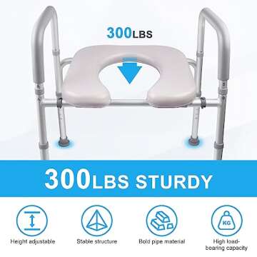 Hotodeal Toilet Seat Risers for Seniors, Heavy Duty Raised Toilet Seat with Handles - 300lb Capacity, Height Adjustable Legs, Bathroom Assist Frame for Elderly, Pregnant, Handicap
