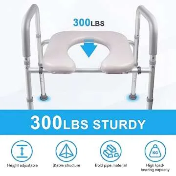 Hotodeal Toilet Seat Risers for Seniors, Heavy Duty Raised Toilet Seat with Handles - 300lb Capacity, Height Adjustable Legs, Bathroom Assist Frame for Elderly, Pregnant, Handicap
