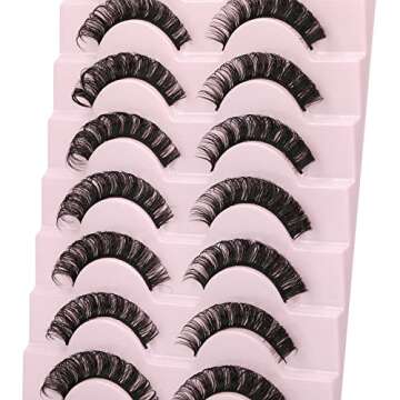 wiwoseo False Eyelashes Russian Strip Lashes D Curly Faux Mink Lashes Wispy Fluffy Volume Russian La...