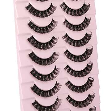 wiwoseo False Eyelashes Russian Strip Lashes D Curly Faux Mink Lashes Wispy Fluffy Volume Russian Lashes 3D Effect Fake Eyelashes 10 Pairs Pack