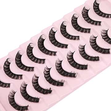 wiwoseo False Eyelashes Russian Strip Lashes D Curly Faux Mink Lashes Wispy Fluffy Volume Russian Lashes 3D Effect Fake Eyelashes 10 Pairs Pack