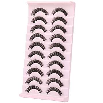 wiwoseo False Eyelashes Russian Strip Lashes D Curly Faux Mink Lashes Wispy Fluffy Volume Russian Lashes 3D Effect Fake Eyelashes 10 Pairs Pack
