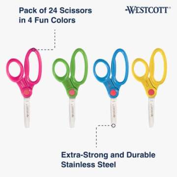 Westcott School Scissor Caddy and 5-Inch Blunt Safety Scissors for Kids, Assorted, 24 Pack (14756)