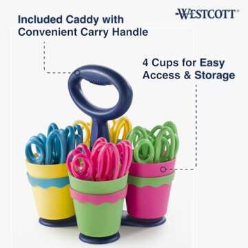 Westcott School Scissor Caddy and 5-Inch Blunt Safety Scissors for Kids, Assorted, 24 Pack (14756)