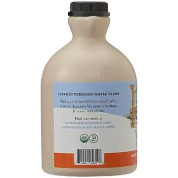 Hidden Springs Maple Organic Vermont Maple Syrup, Grade A Amber Rich, 32 Ounce, 1 Quart, Family Farms, BPA-free Jug