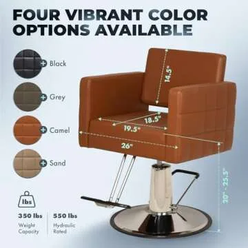 Buy-Rite Icon Styling Chair for Professional Salons & Barbers with a Wide Seat, Quilted Design, Stro...