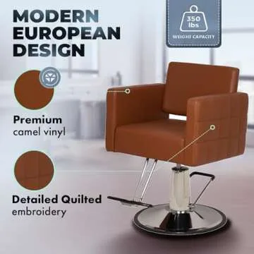 Buy-Rite Icon Styling Chair for Professional Salons & Barbers with a Wide Seat, Quilted Design, Strong Frame and Hydraulic Pump, Camel, YLG-192-CAM