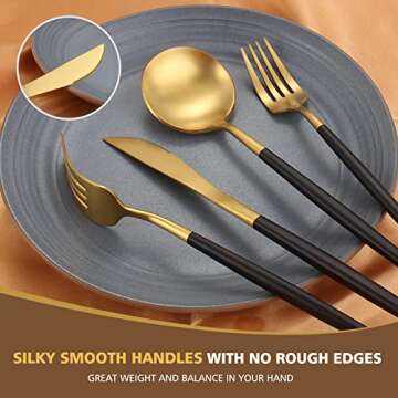 Matte Black Gold Silverware Set, Oliviola 40-Piece Stainless Steel Flatware Cutlery Set Service for 8, Satin Finish Kitchen Utensil Set, Dishwasher Safe