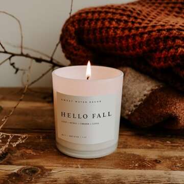 Sweet Water Decor Hello Fall Candle - Cinnamon Apples Cloves & Nutmeg Fall Scented Candle for Home D...