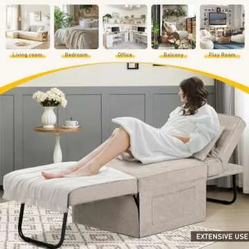 FHFO Sleeper Ottoman Bed Chair, 4 in 1 Folding Ottoman Chair Bed with Adjustable Backrest & Pillow, Multi-Function Futon Couch No Assembly for Small Space Living Room Apartment Office, 28"Width Beige