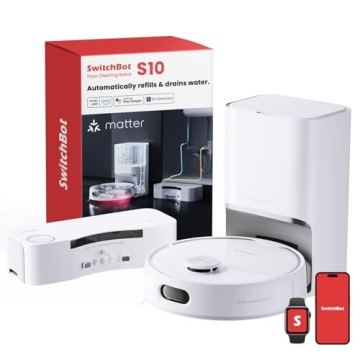 SwitchBot S10 Robot Vacuum and Mop with Dual Stations, Self Draining and Self Refilling, Auto Mop Wa...