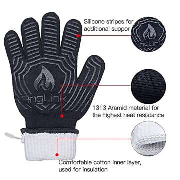 AngLink BBQ Grill Gloves, 1472°F Extreme Heat Resistant Grilling Gloves for Cooking, Baking and for...