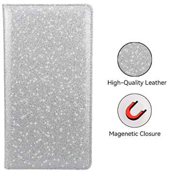 Miunice Car Registration and Insurance Holder, Bling Premium Pu Leather Vehicle Glove Box Organizer, Prefect Leather License Registration Holder for Driver License,Cards & Essential Documents (Silver)