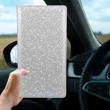 Miunice Car Registration and Insurance Holder, Bling Premium Pu Leather Vehicle Glove Box Organizer, Prefect Leather License Registration Holder for Driver License,Cards & Essential Documents (Silver)