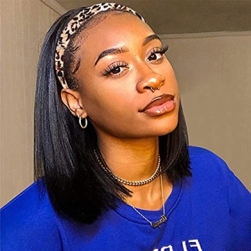 AISI Bob Headband Wig Human Hair Short Straight Headband Wigs Remy Hair Easy Wear and Go Glueless Wi...