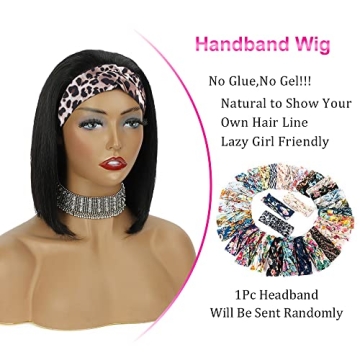 AISI Bob Headband Wig for Women - 100% Human Hair, Easy Wear