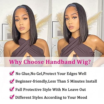 AISI Bob Headband Wig for Women - 100% Human Hair, Easy Wear