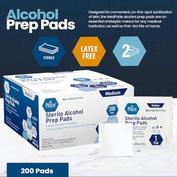 Medpride Alcohol Prep Pads, Sterile Wipes Pack of 200
